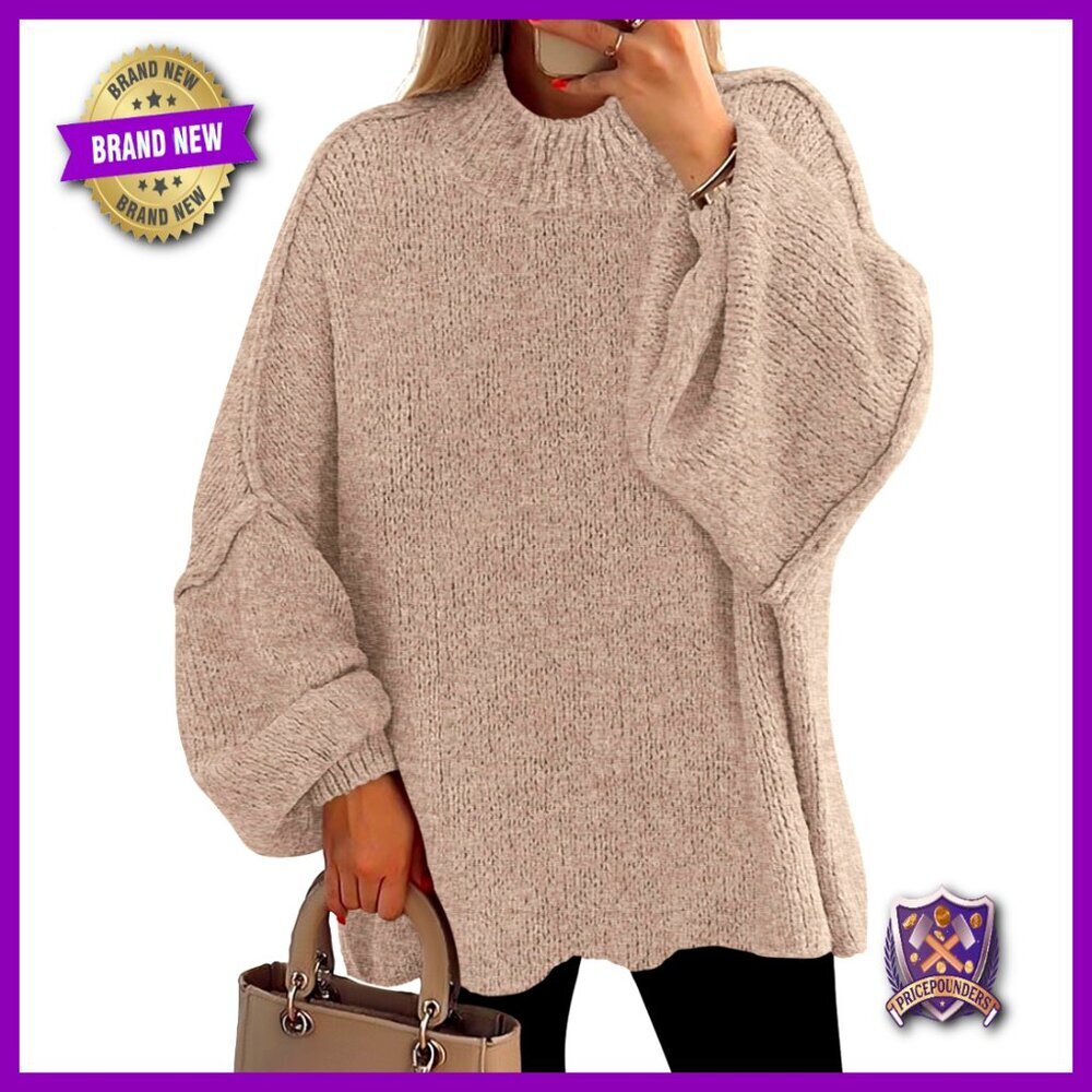 Oversized Chunky Knit Mock Neck Pullover Sweater Loose Fit Winter